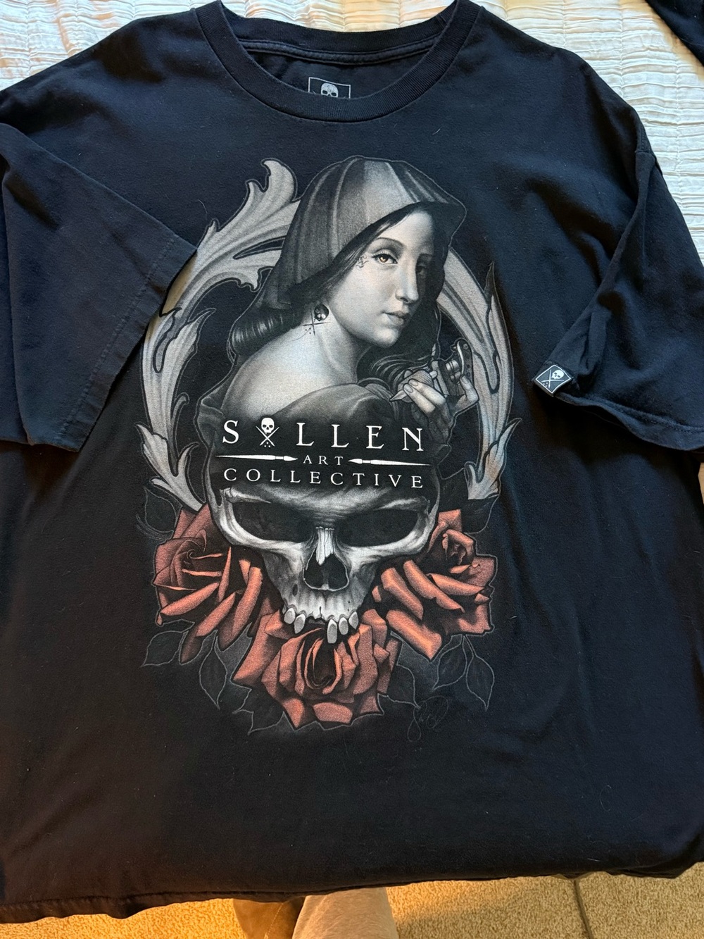 Sullen Art Collective Men's Black Graphic Tee - Skull & Rose Artwork